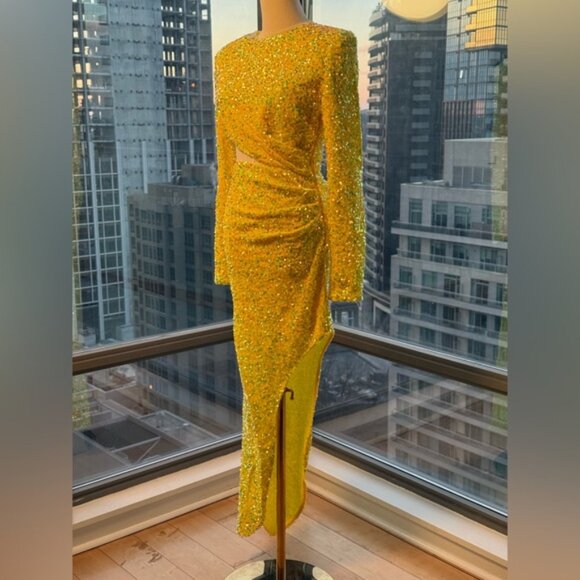 🆕 BRONX & BANCO 🧿 NWOT Ricky Asymmetrical Sequins Gown, Lemon - Sz M US 6 - Picture 7 of 16